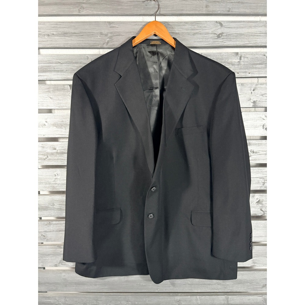 Vintage Stafford Mens Black Worsted Wool Gold Buttons Blazer Sport Coat 54R